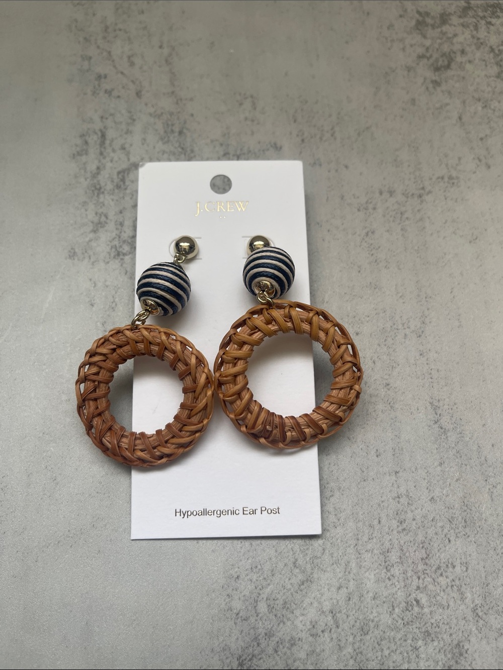 J.Crew Navy Striped Woven Hoop Earrings